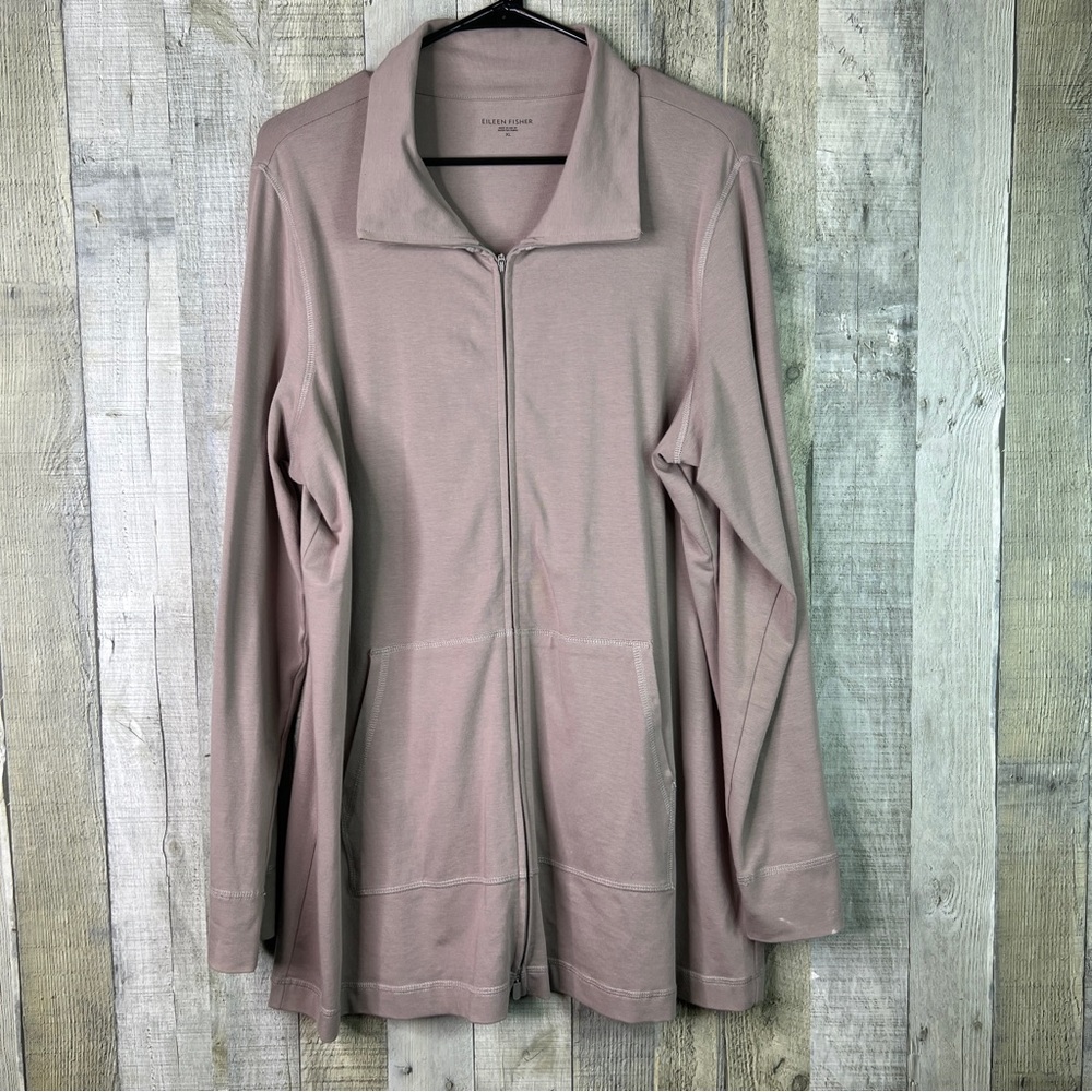 Eileen Fisher XL (Has a Small Stain on the CUFF) Zip Front Jacket Pockets